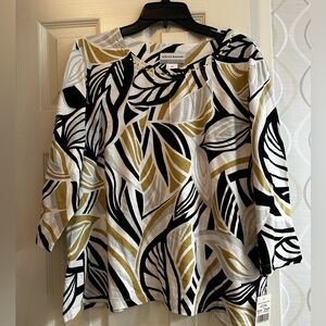 Alfred Dunner PXL black white and gold cotton top NWT